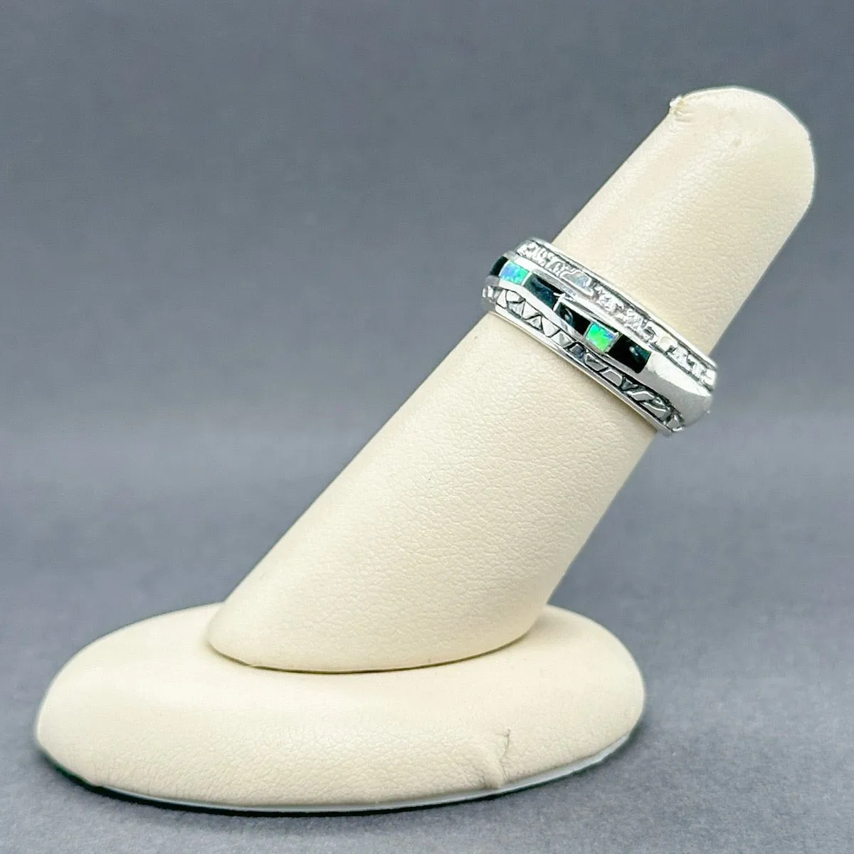 Estate GL Miller SS Opal & Onyx Inlay Ring