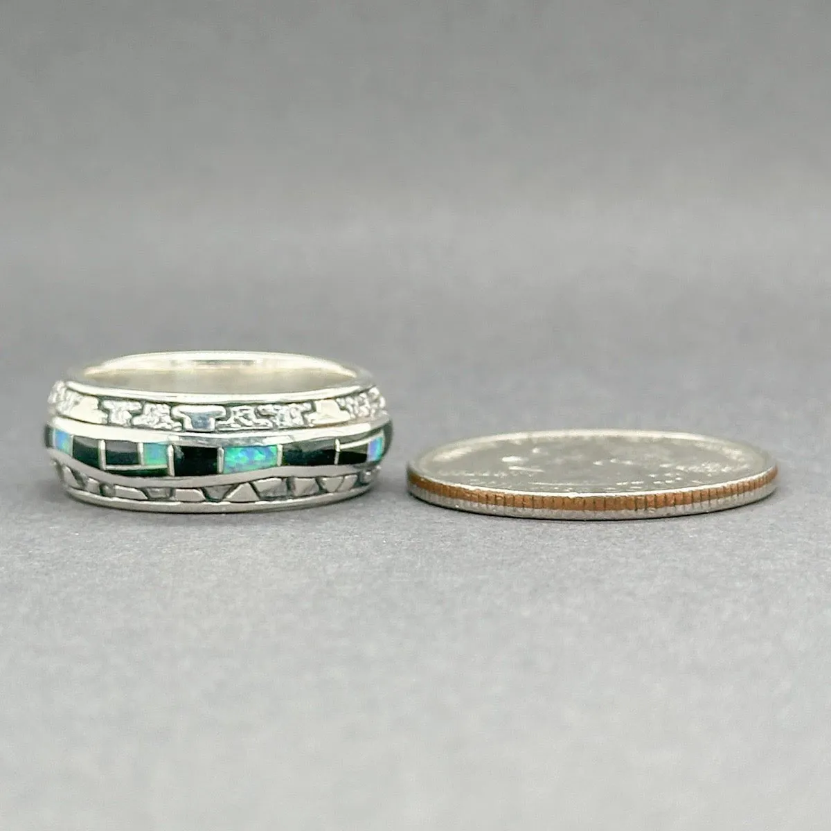 Estate GL Miller SS Opal & Onyx Inlay Ring