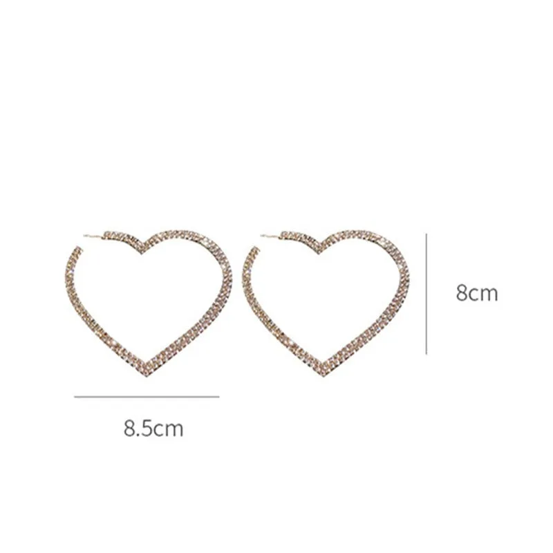 Fashion Big Heart Crystal Hoop Earrings for Women Bijoux Geometric Rhinestones Earrings