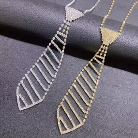 Fashion Luxury Women Shiny Rhinestone Long Necklace Tie Accessories Necklace