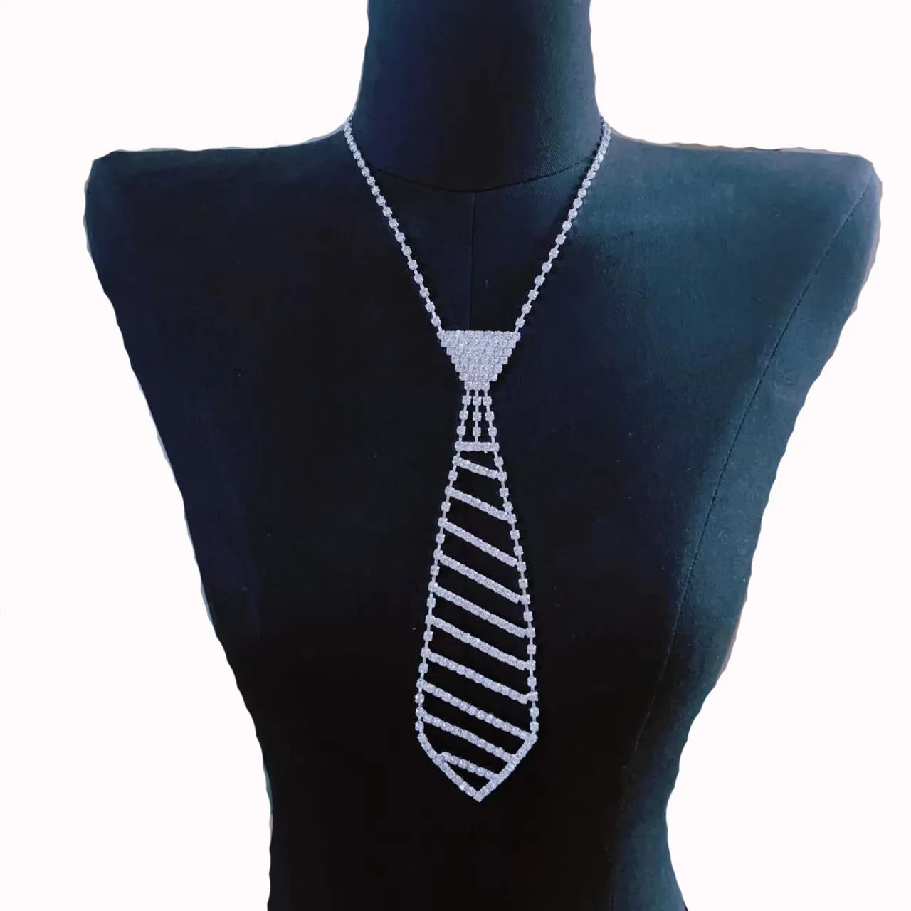 Fashion Luxury Women Shiny Rhinestone Long Necklace Tie Accessories Necklace