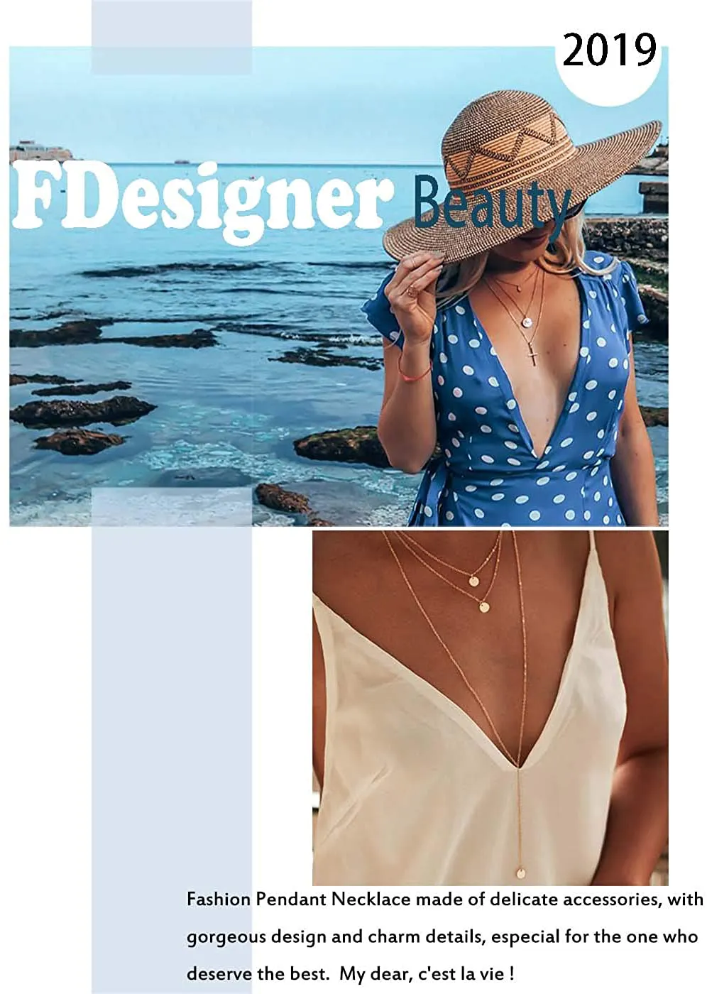 Fdesigner Fashion Layered Long Necklace Coin Pendant Necklaces Chain Charm Necklace Jewelry for Women and Girls