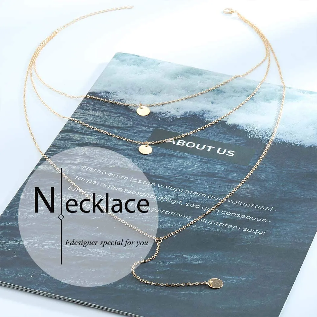 Fdesigner Fashion Layered Long Necklace Coin Pendant Necklaces Chain Charm Necklace Jewelry for Women and Girls