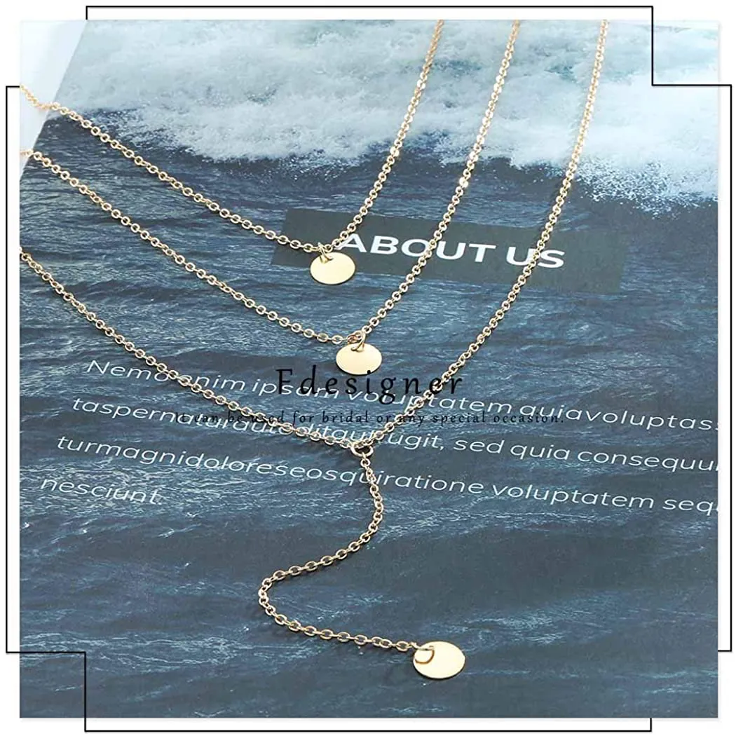 Fdesigner Fashion Layered Long Necklace Coin Pendant Necklaces Chain Charm Necklace Jewelry for Women and Girls