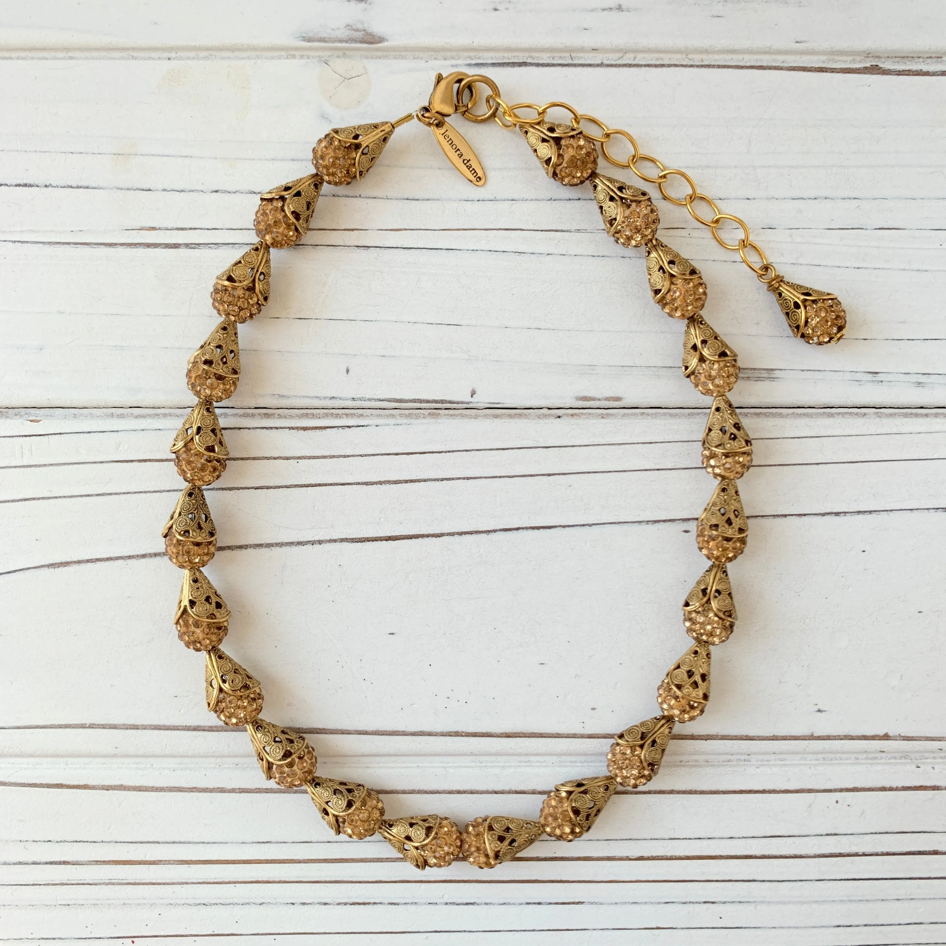 Filigree Bead Cap Rhinestone Choker - 3 Color Options