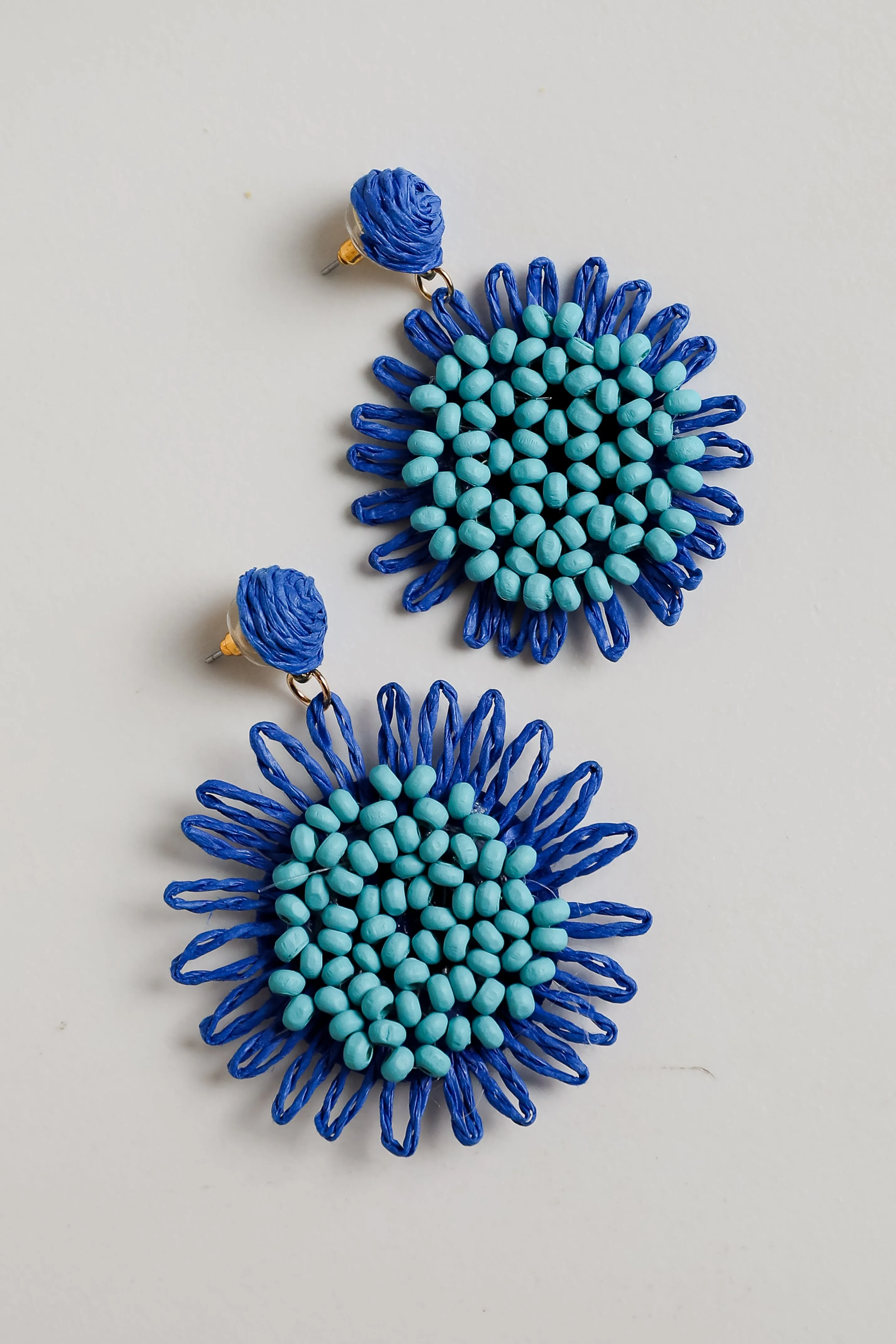 FINAL SALE - Meredith Blue Beaded Straw Statement Earrings