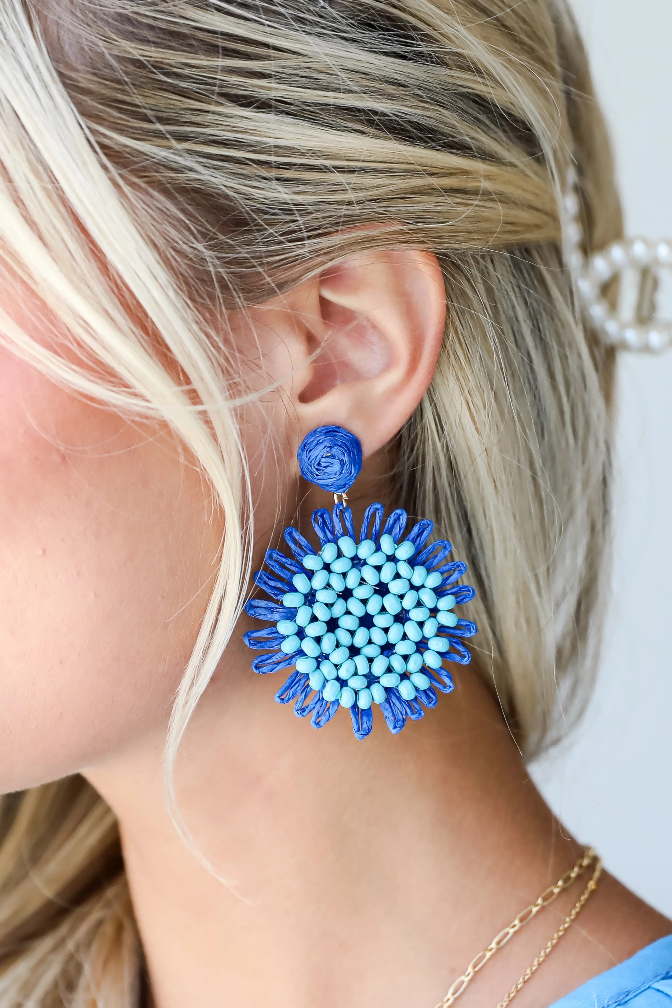 FINAL SALE - Meredith Blue Beaded Straw Statement Earrings