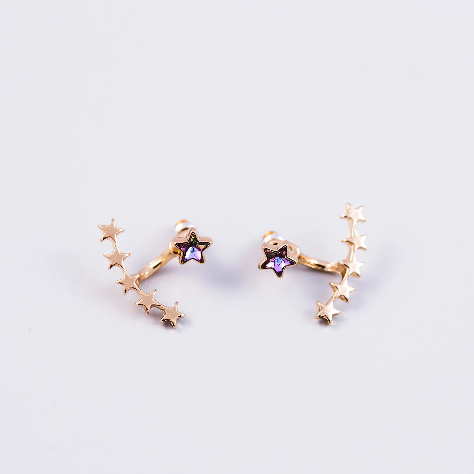 Gold & Purple Crystal Shooting Star Ear Jackets