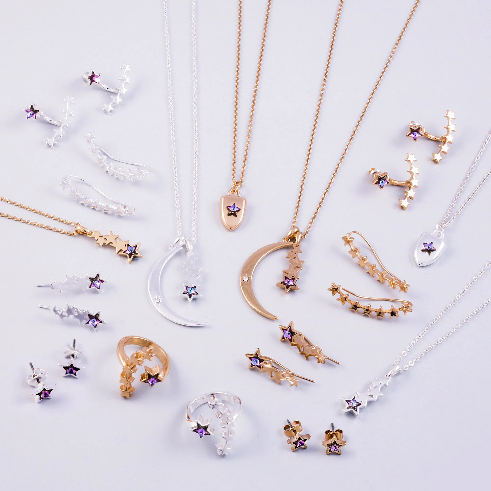 Gold & Purple Crystal Shooting Star Ear Jackets