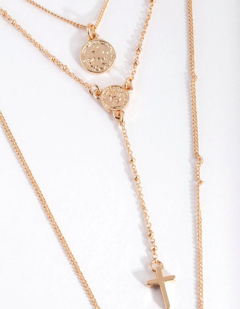 Gold Cross & Pendant Multi Row Necklace
