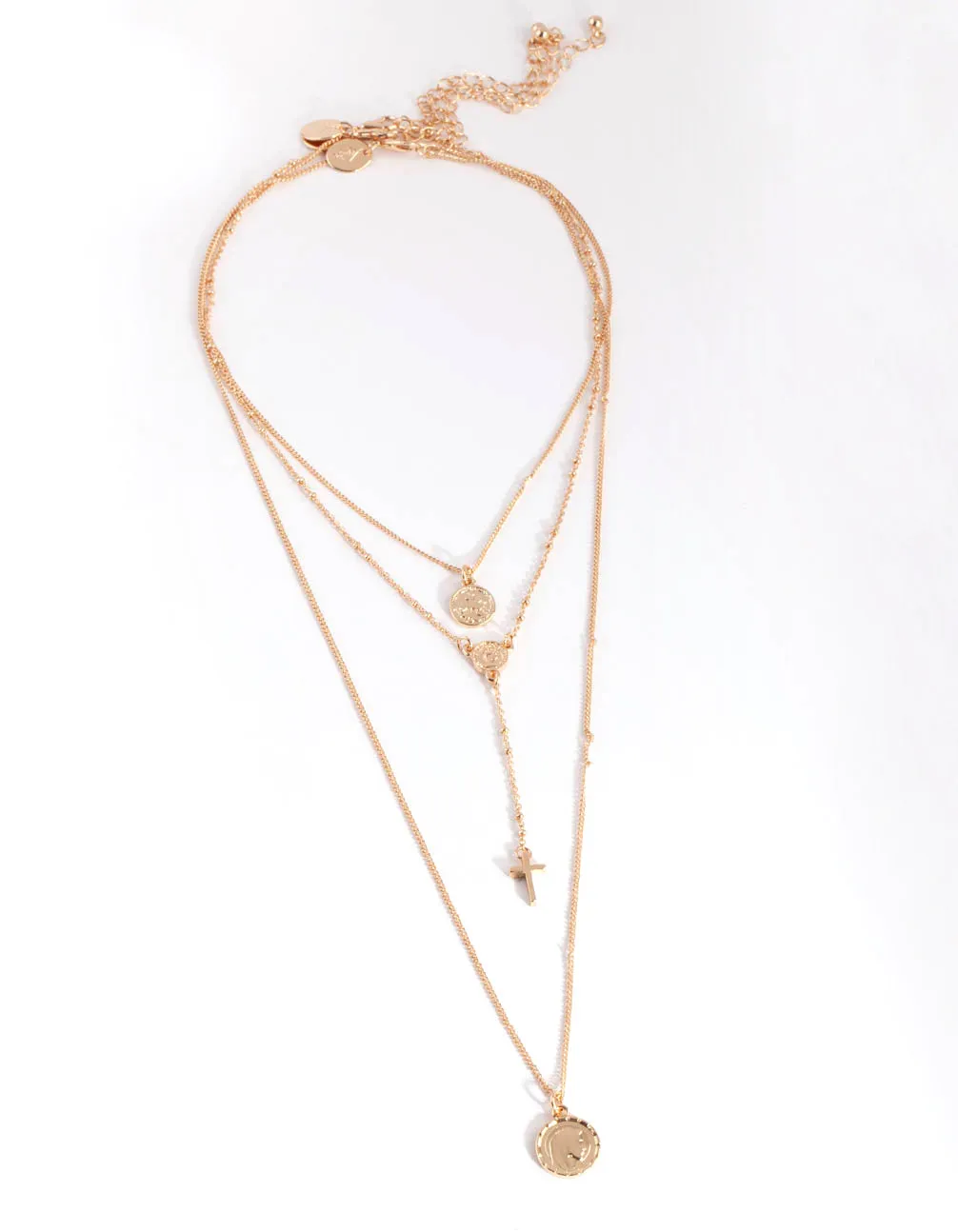 Gold Cross & Pendant Multi Row Necklace