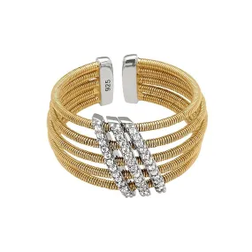Gold Finish Sterling Silver Multi Cable Cuff Ring - LL7034R-G/RH