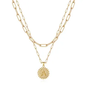 Gold Initial Necklaces for Women Girls 14K Gold Plated Dainty Layering Paperclip Link Chain Necklace Coin Initial Layered Gold Necklaces for Women