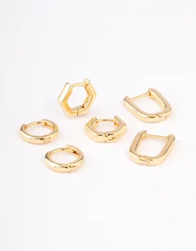 Gold Plated Brass Hexagon Hoop Earrings Pack