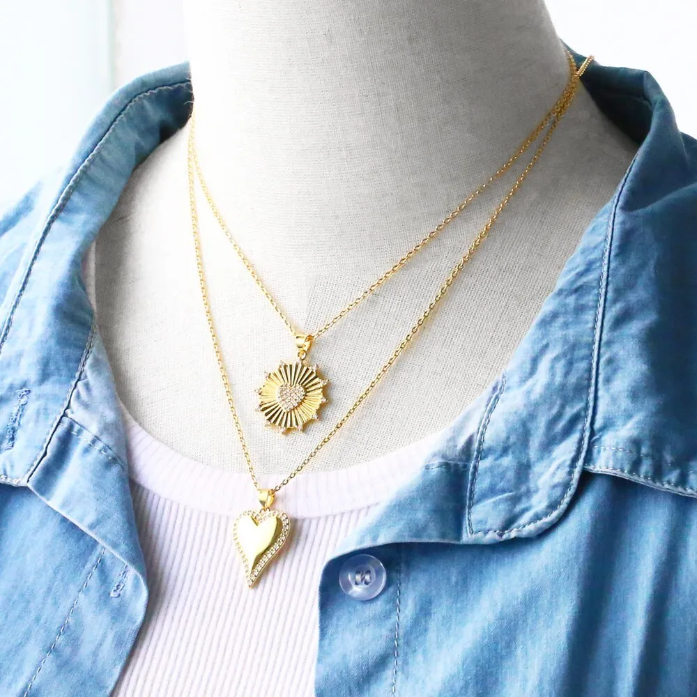 Gold Plated Love Heart Necklaces for Women Girls Copper CZ Rhinestone Heart Necklaces