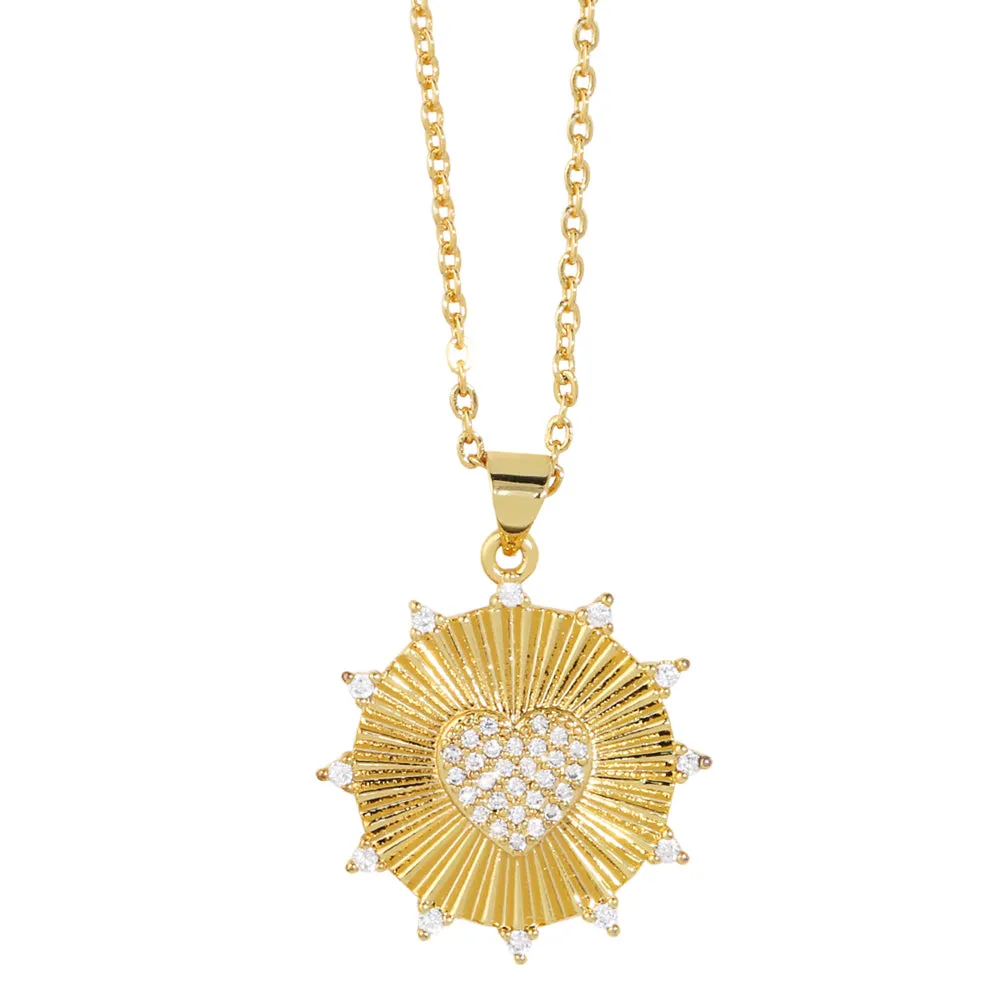 Gold Plated Love Heart Necklaces for Women Girls Copper CZ Rhinestone Heart Necklaces