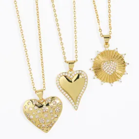 Gold Plated Love Heart Necklaces for Women Girls Copper CZ Rhinestone Heart Necklaces