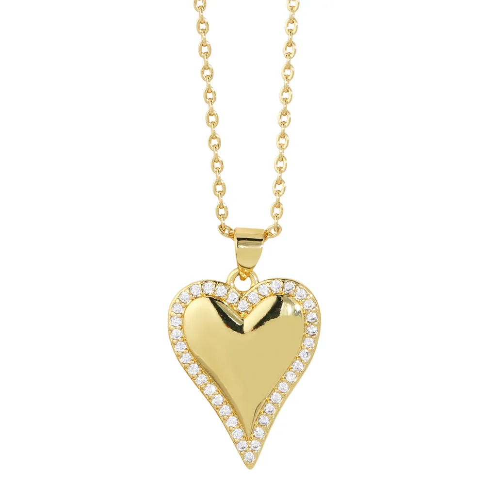 Gold Plated Love Heart Necklaces for Women Girls Copper CZ Rhinestone Heart Necklaces