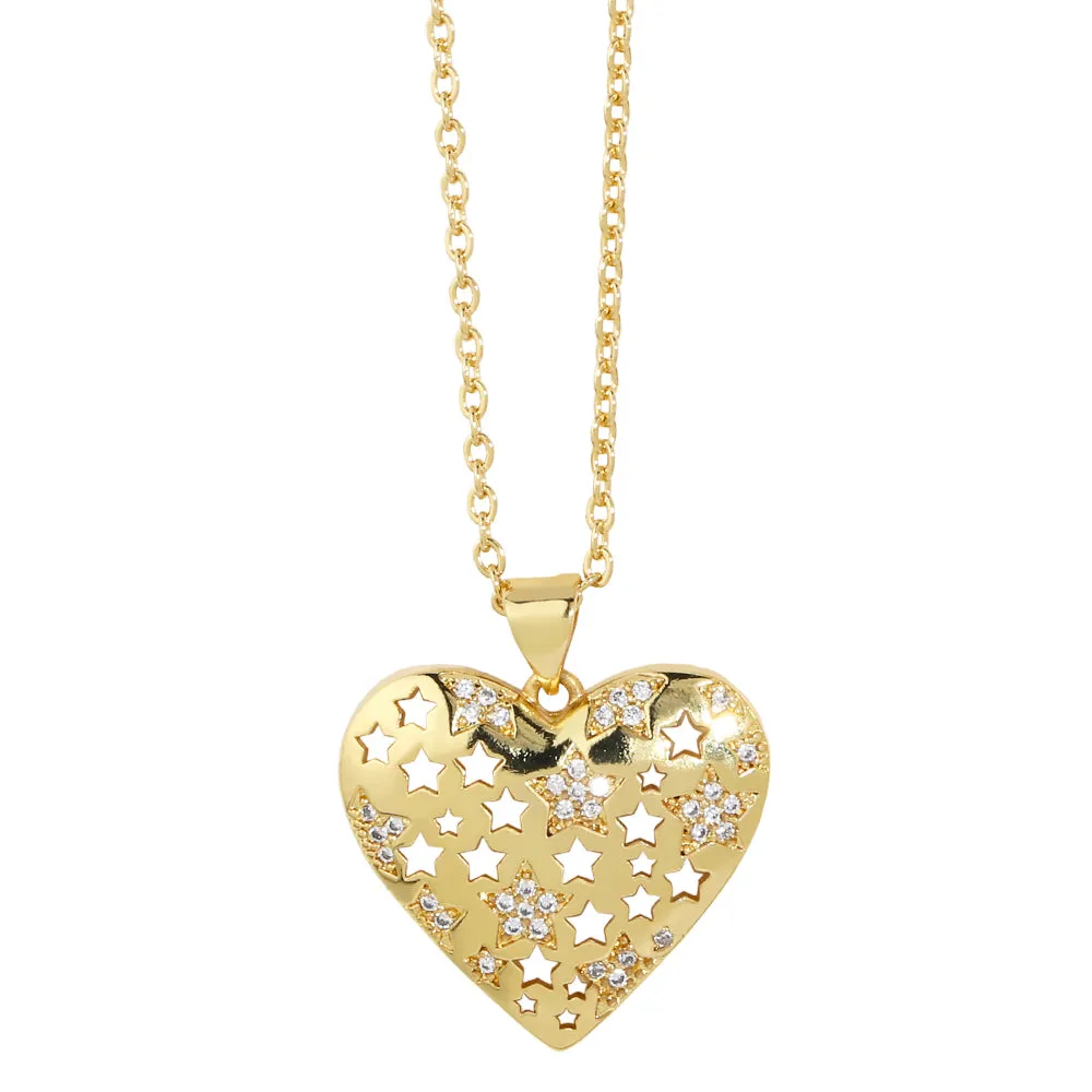 Gold Plated Love Heart Necklaces for Women Girls Copper CZ Rhinestone Heart Necklaces