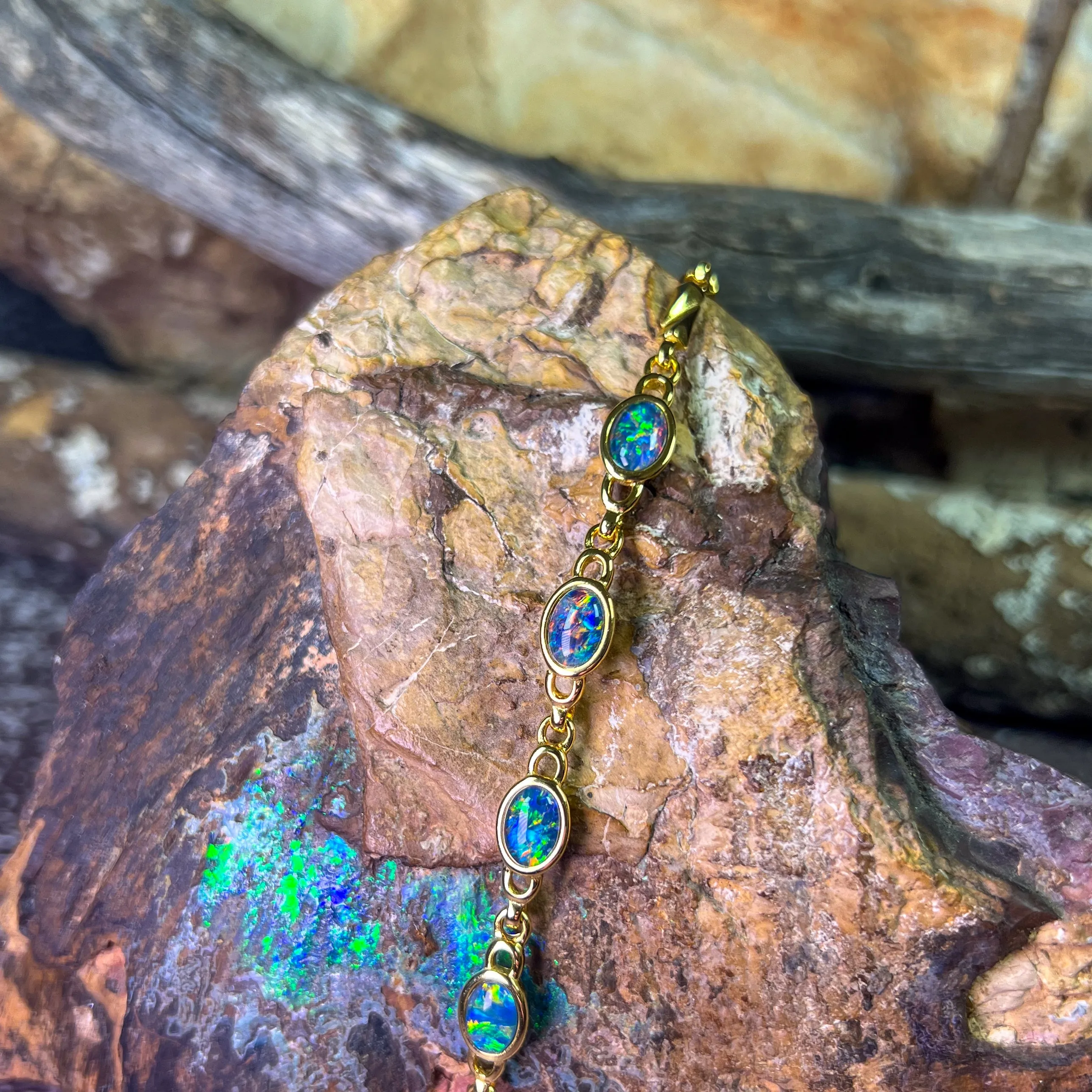 Gold Plated Silver 4 Opal triplet bracelet