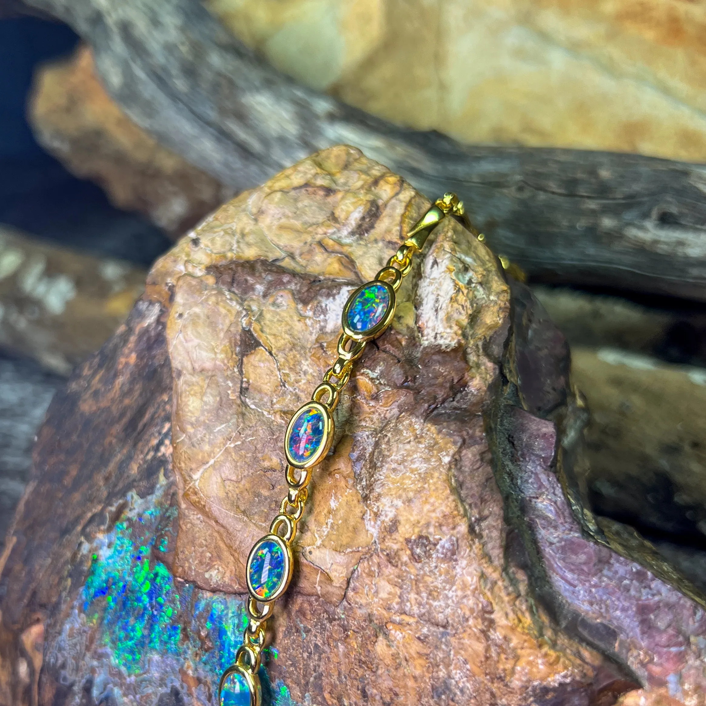 Gold Plated Silver 4 Opal triplet bracelet