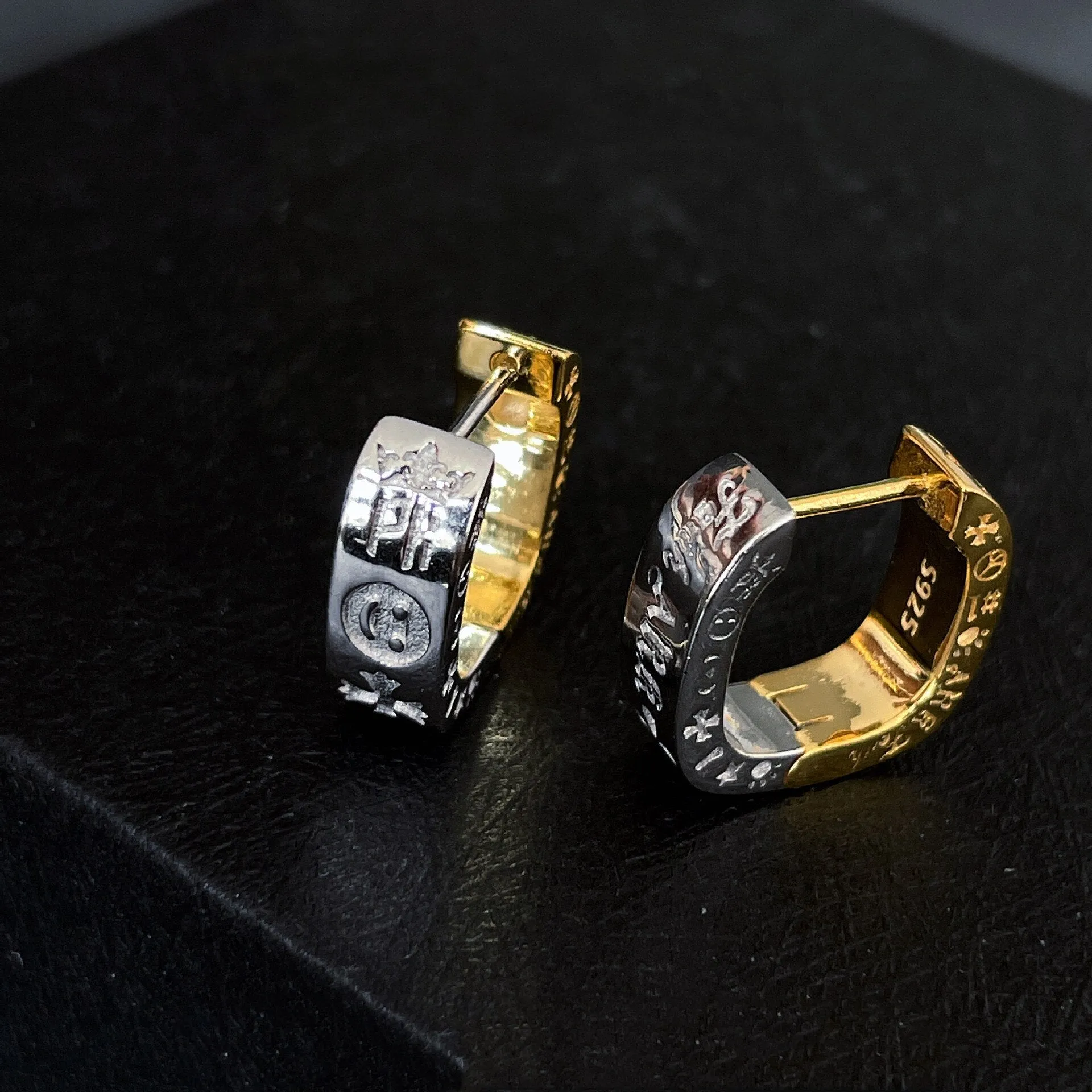 Gold Silver Color Hollow Geometric Square Letter Smile Hoop Earrings For Women