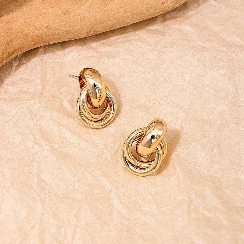 Gold Silver Color Knot Hoop Earring For Women Shiny Plating