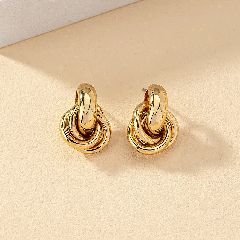 Gold Silver Color Knot Hoop Earring For Women Shiny Plating