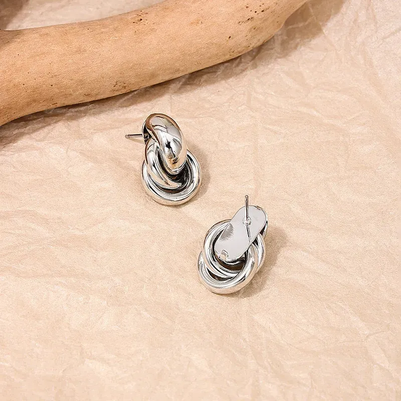 Gold Silver Color Knot Hoop Earring For Women Shiny Plating