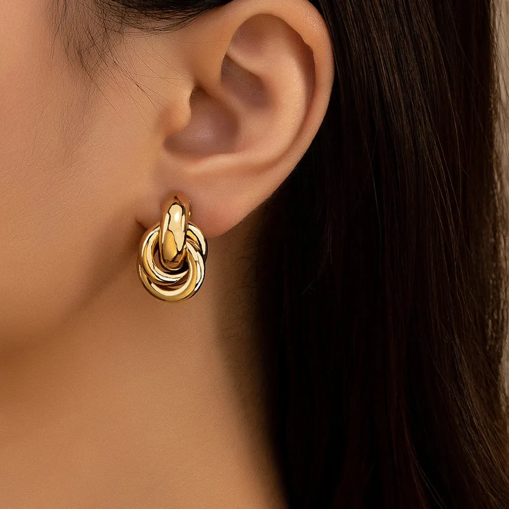 Gold Silver Color Knot Hoop Earring For Women Shiny Plating