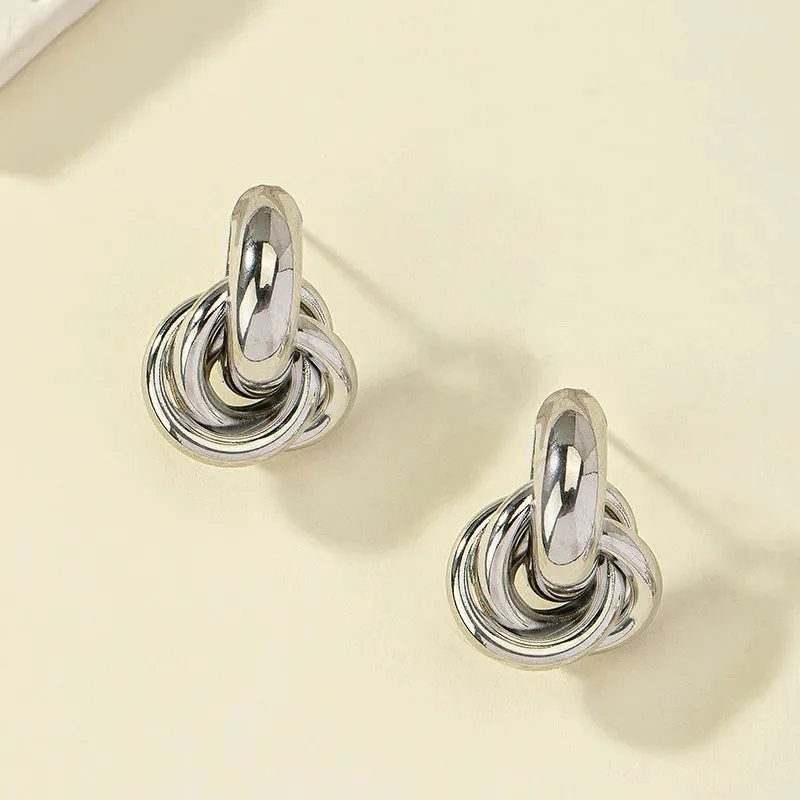 Gold Silver Color Knot Hoop Earring For Women Shiny Plating