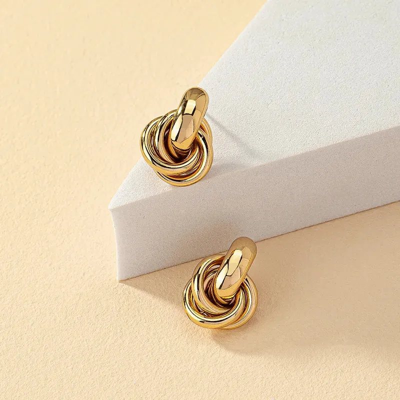 Gold Silver Color Knot Hoop Earring For Women Shiny Plating