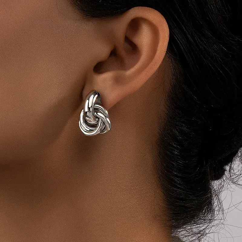 Gold Silver Color Knot Hoop Earring For Women Shiny Plating