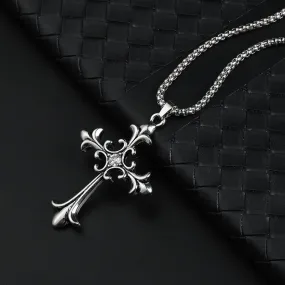 Gothic Retro Rhinestone Cross Pendant Necklace – Unisex Stainless Steel Fashion Accessory