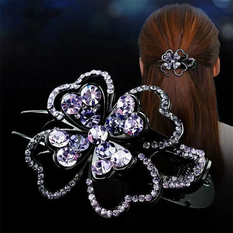 Hair Clip Rhinestone Four Leaves