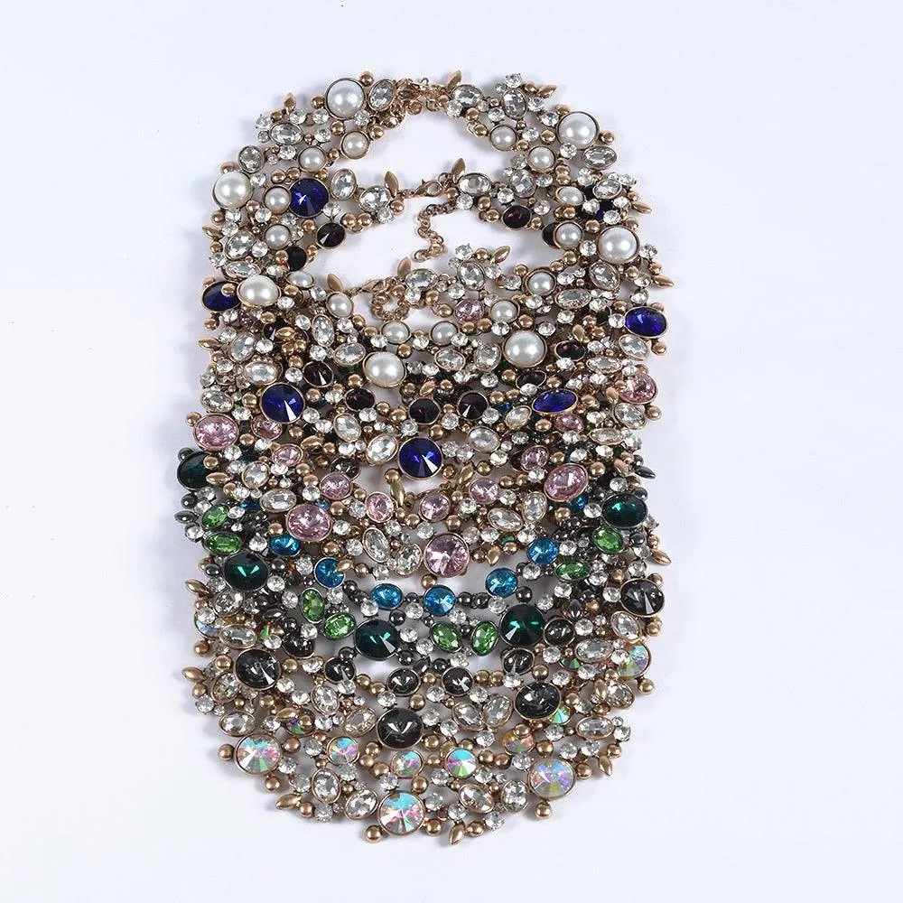 Indian Large Collar Chokar Necklace with Crystal Rhinestone Necklace for Women