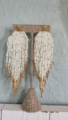 Ivory & Gold Beaded Earrings