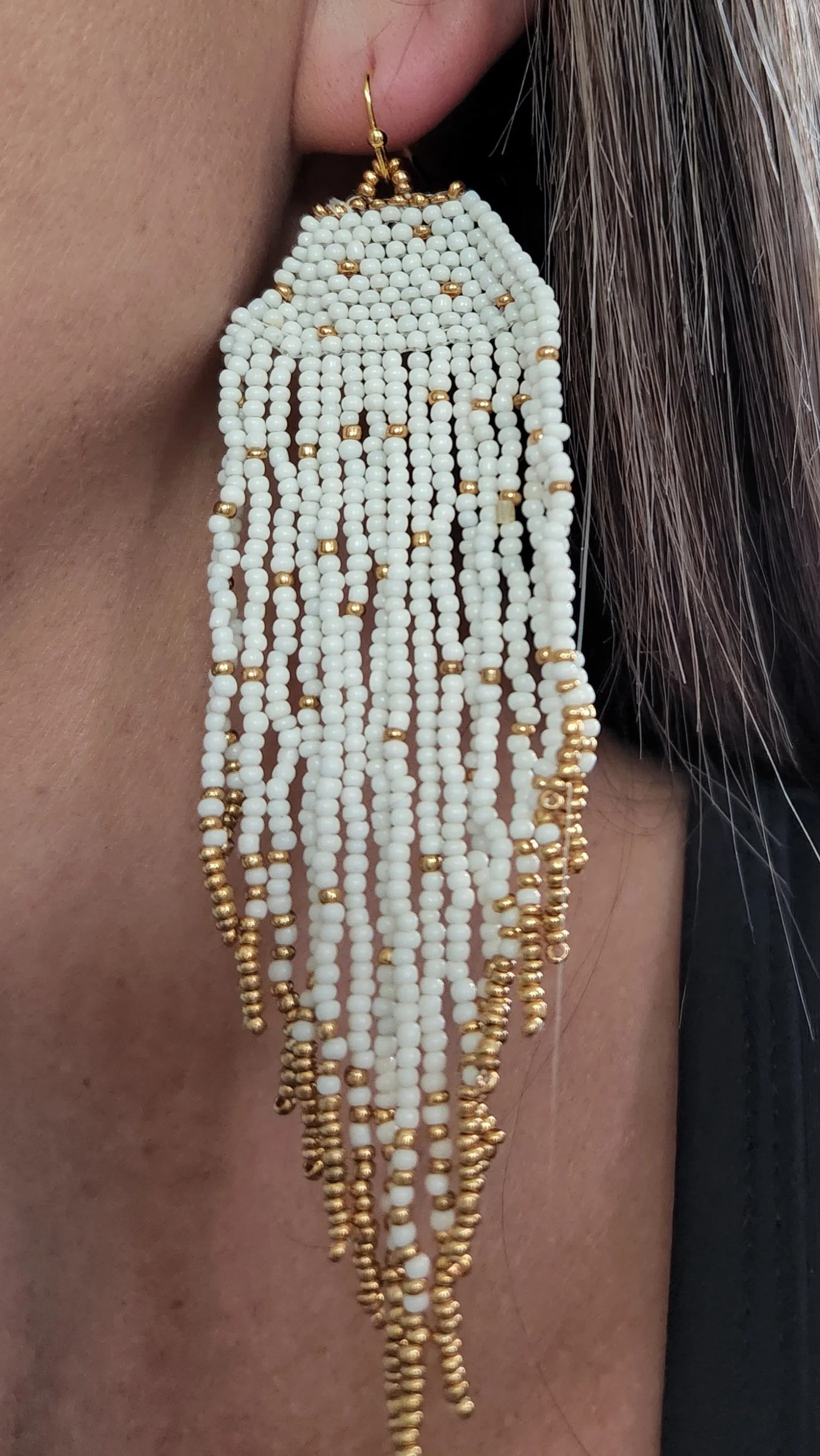 Ivory & Gold Beaded Earrings
