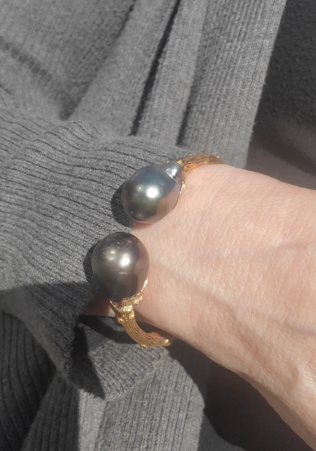 K. Brunini 18KRG Torque Twig Tahitian Pearl Cuff Bracelet