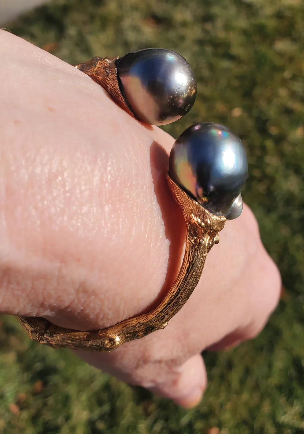 K. Brunini 18KRG Torque Twig Tahitian Pearl Cuff Bracelet