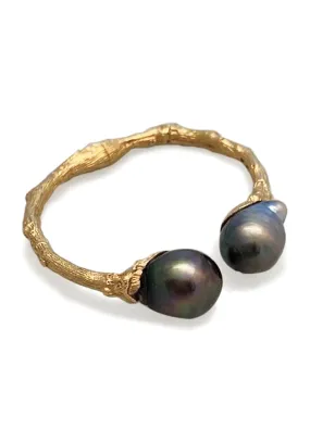K. Brunini 18KRG Torque Twig Tahitian Pearl Cuff Bracelet