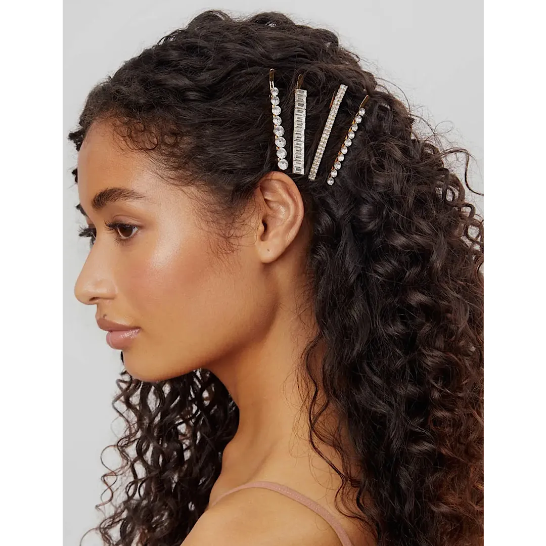 KITSCH METAL RHINESTONE ASSORTED BOBBY PINS 4PC SET