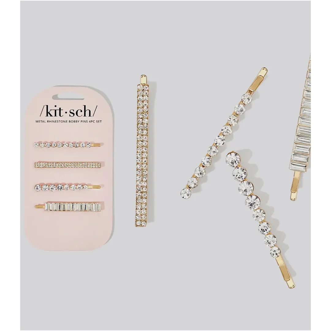 KITSCH METAL RHINESTONE ASSORTED BOBBY PINS 4PC SET