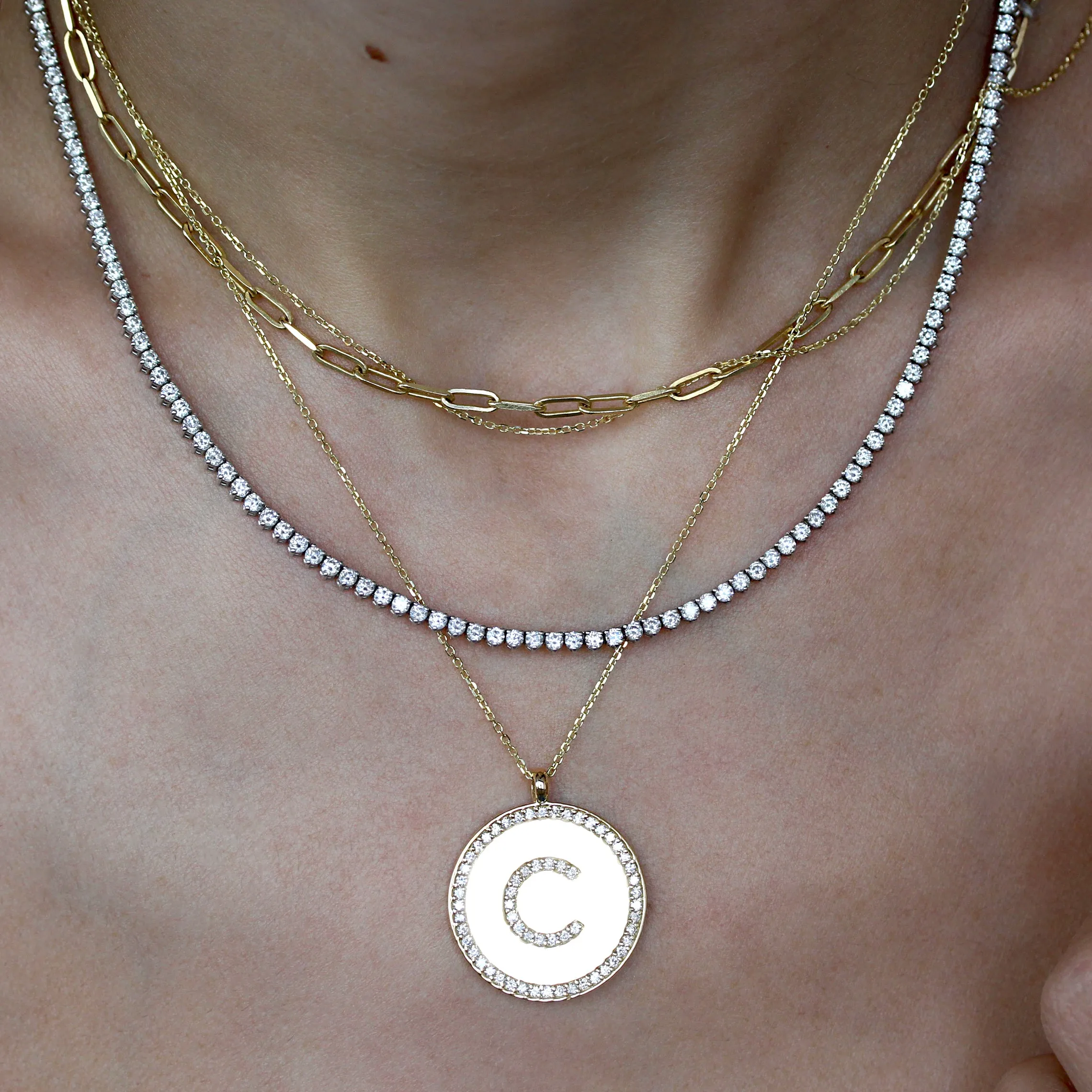 Large Coin Pave Diamond Initial Charm