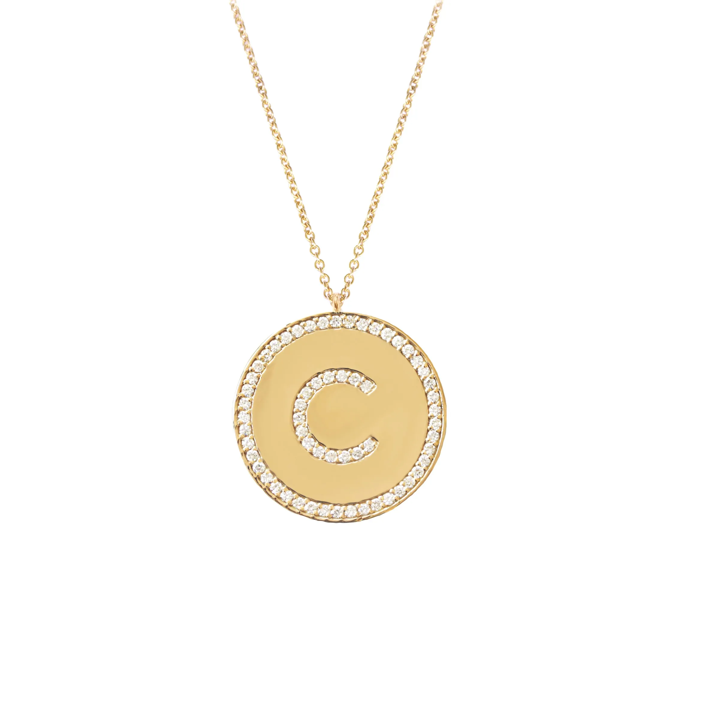 Large Coin Pave Diamond Initial Charm