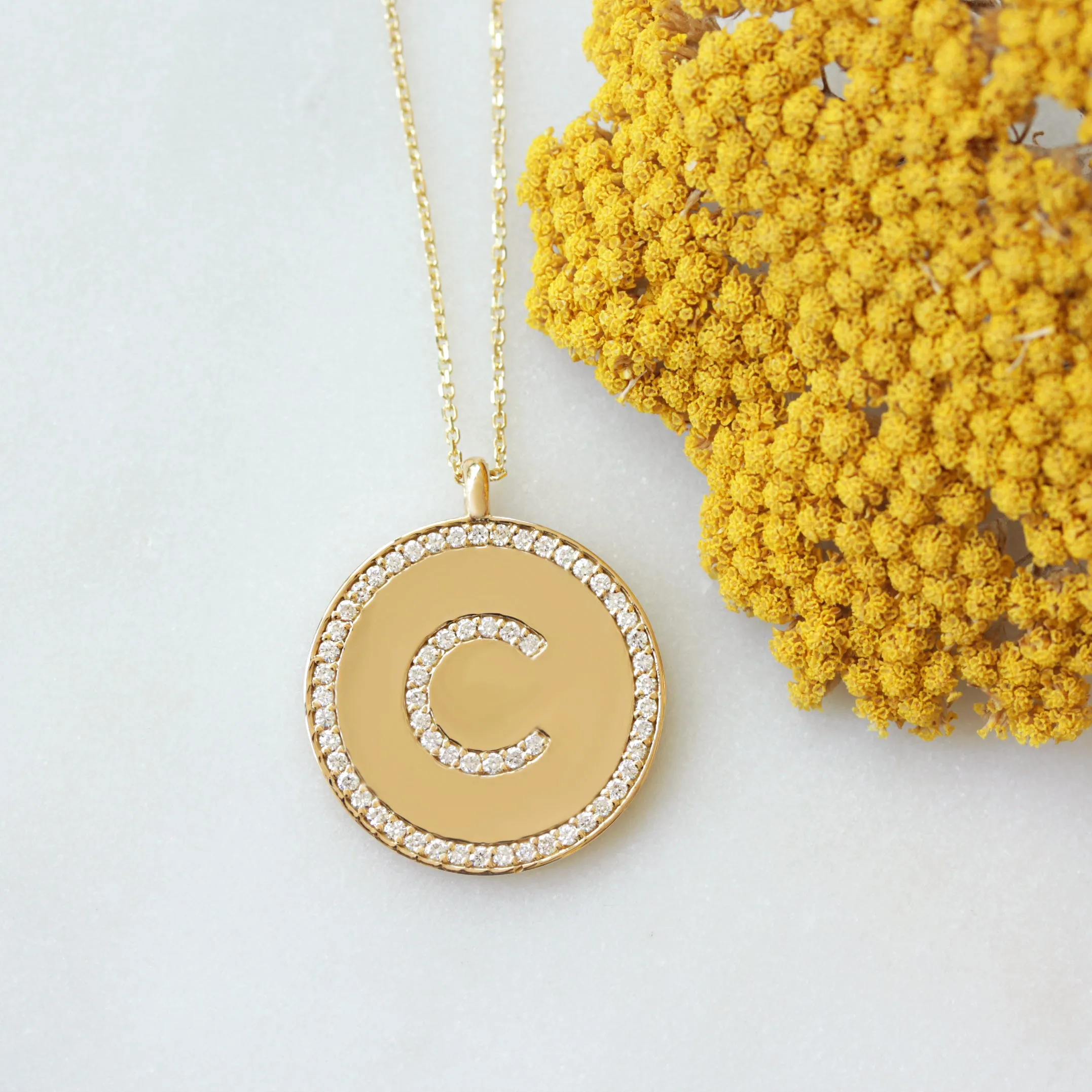 Large Coin Pave Diamond Initial Charm