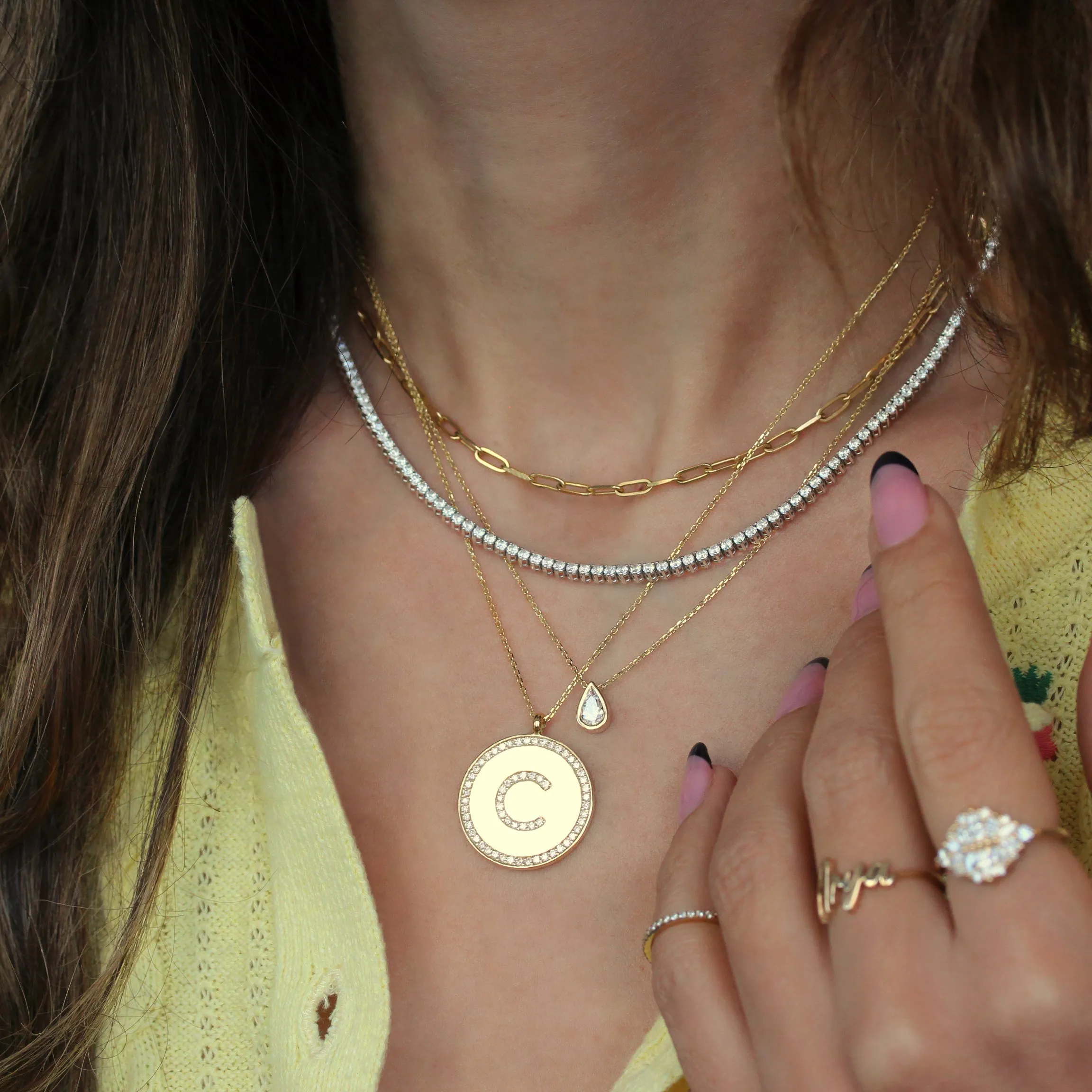 Large Coin Pave Diamond Initial Charm