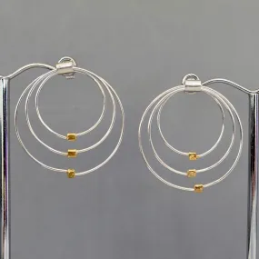 Large Silver/Gold Vermeil Round Stud Dangly Earrings, E61