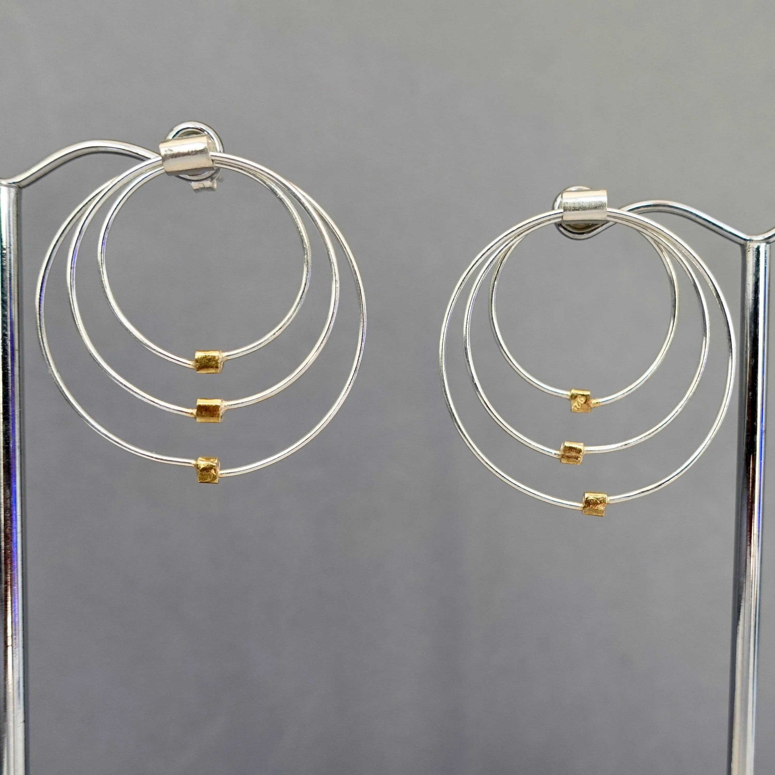Large Silver/Gold Vermeil Round Stud Dangly Earrings, E61