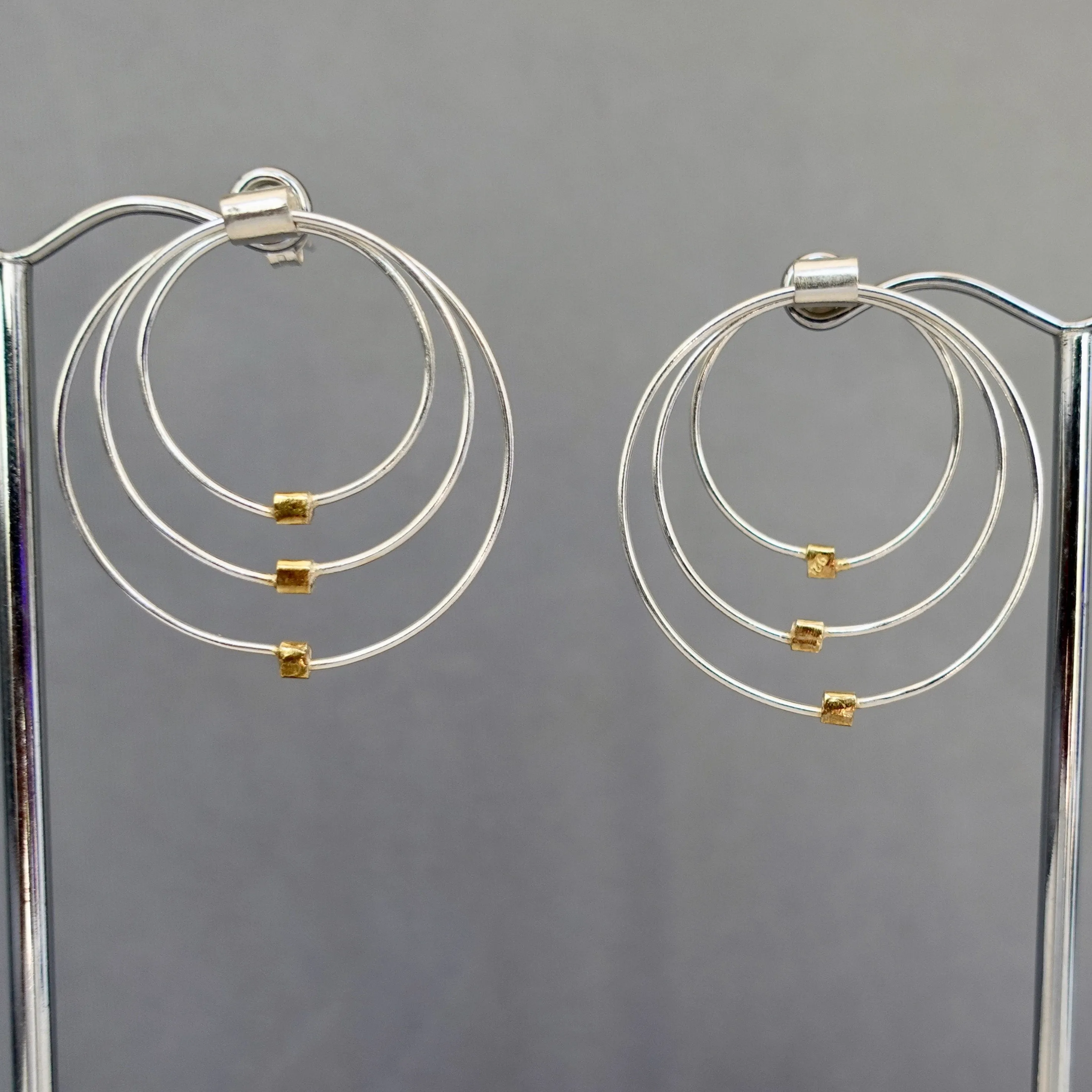 Large Silver/Gold Vermeil Round Stud Dangly Earrings, E61